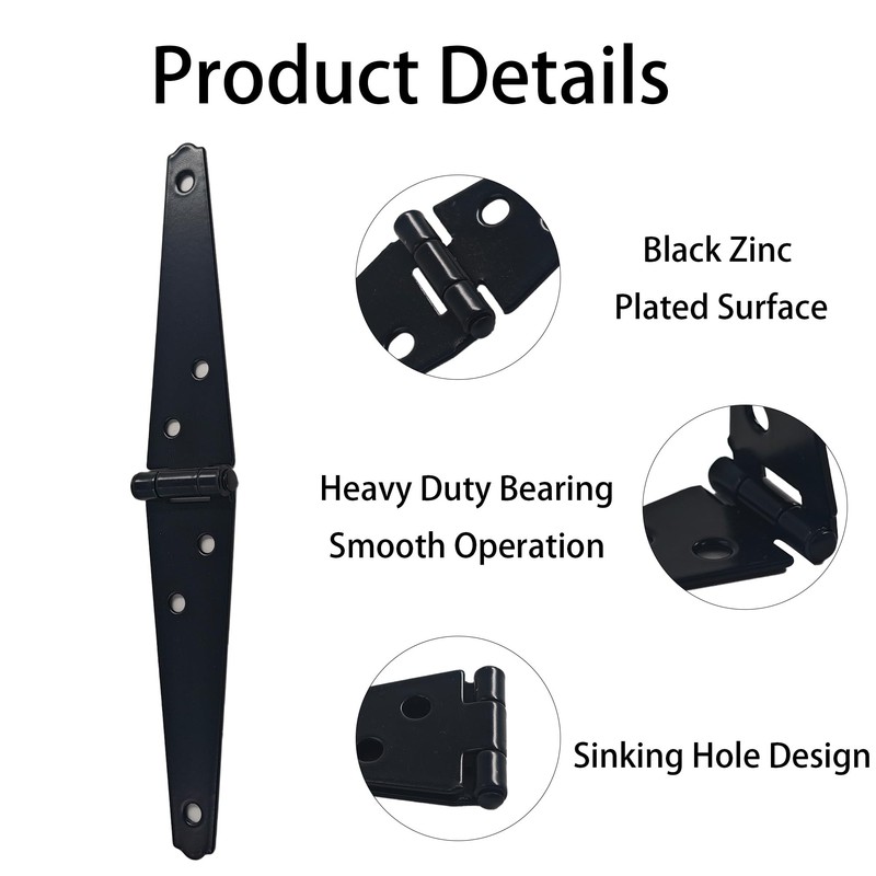 AUXBC 6Pcs 4-Inch Heavy Duty Iron Strap Hinges, Matte Black