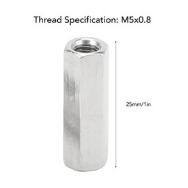 20 Pcs Hex Coupling Nut M5x0.8 L25mm Stainless Steel Hex Threaded Rod Connectors