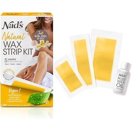 Nad's Wax Strips Kit Natural All Skin Types Wax Hair Removal For Women, 6 Face Wax Strips + 20 Body Wax Strips + 6 Bikini Wax Strips + Post Wax Oil