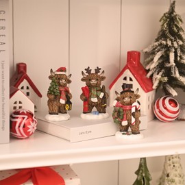 Valery Madelyn Christmas Decor, Christmas Decorations for Home, 3Pcs Highland Cow Resin Decor, Indoor Outdoor Festive Gift Home Tabletop Decirations, 4 inch