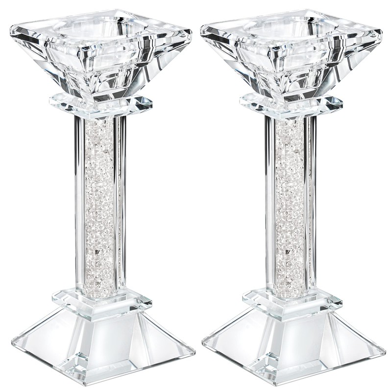 Crystal Candle Holders Set of 2-6.2" Tall Crystal Candlestick Holders