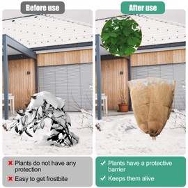 40 × 47 Inch Burlap Winter Plant Cover Bags- Large Size Plant Frost Protector with Drawstring Reusable Plant Covers Freeze Protection Tree Freeze Blanket for Outdoor Garden Plants from Animal Eating