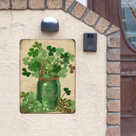 Green Shamrocks Clovers Tin Sign Retro Saint Pat's Day Metal Sign Lucky Sign Holiday Decoration Valentines Day Metal Signs Wall Decor for Home Kitchen Bedroom Cafe Bar Garage Shop 8x12 Inch