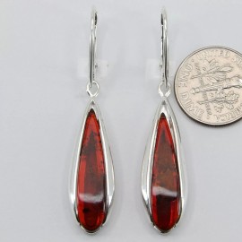 Amber America Genuine Brown / Cognac BALTIC AMBER Earrings 925 STERLING SILVER Leverback #1504