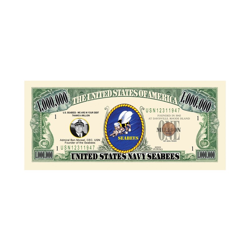 American Art Classics Seabee Million Dollar Bill in Currency Holder
