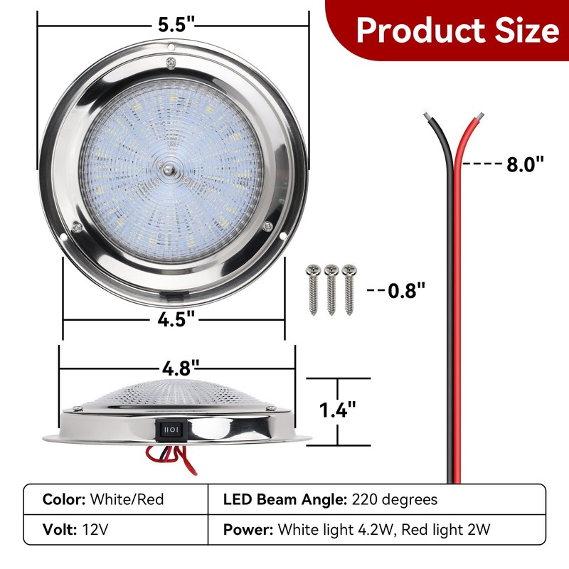 5.5 Inch 12V Dual-Color LED Boat Dome Light with Toggle