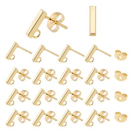 UNICRAFTALE Pack of 50 Gold Rectangle Stud Earrings, 10 mm Long, Stainless Steel Stud Earrings with Loop, 0.8 mm Pin, DIY Earring Accessories, Earring Components, Hypoallergenic Earring Hooks for DIY