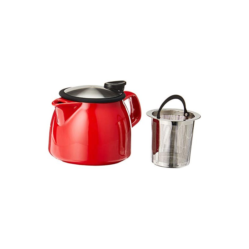 FORLIFE Bell Ceramic Teapot with Basket Infuser, 16-Ounce/470ml, Red