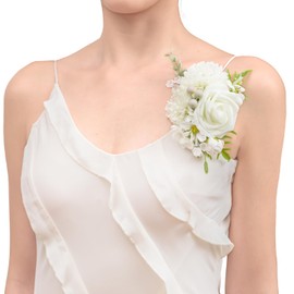 TINGE TIME Artificial Shoulder Corsages Flowers, Set of 2, Mother of The Bride Floral Corsage for Wedding Ceremony Anniversary Formal Dinner Party (IvoryWhite)