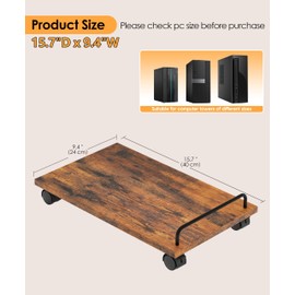 Akxomel Mobile CPU Stand, Computer Tower Stand with 4 Caster Wheels, Under Desk PC Cart for Floor, Industrial PC Tower Holder for Carpet, for Office, Rustic Brown