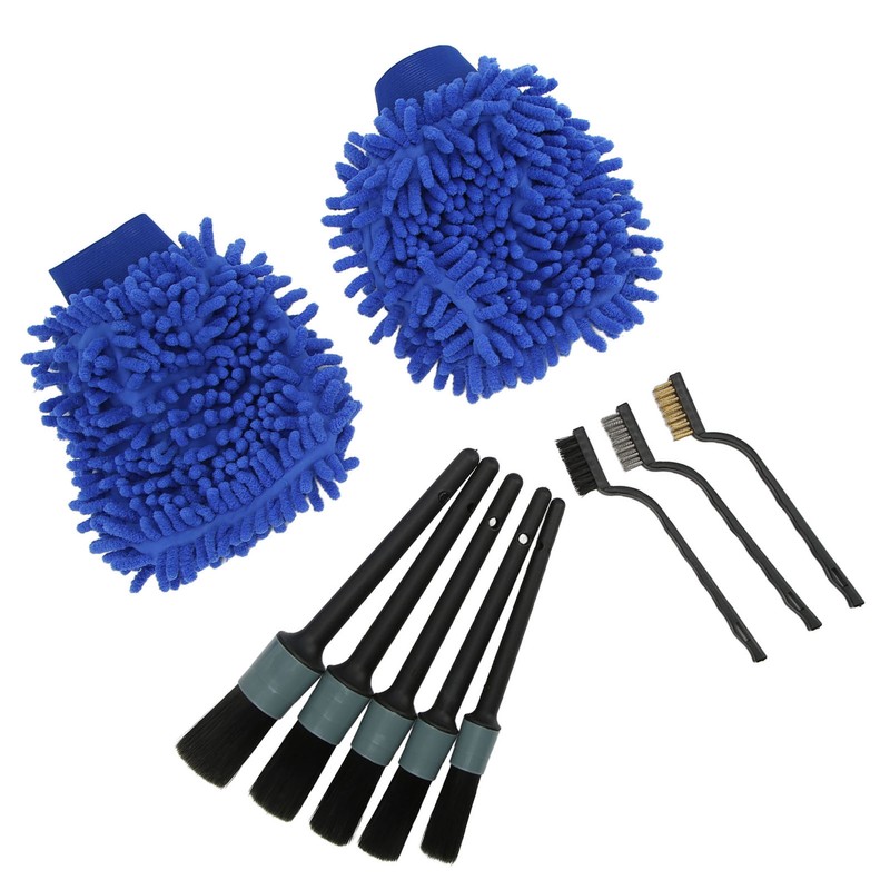 10pcs Car Detailing Brush Kit Wash Mitt Wire Brushes Flexible