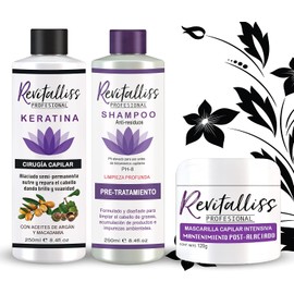 Revitalliss Kit Cirugía Capilar Alisante Permanente Brasilero y Crema Hidratante Alto Impacto