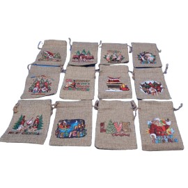 Unbranded 12 Christmas Drawstring Bags 6”x4” Mini Candy Burlap Bags. New