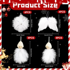 Pack of 20 Christmas Tree Decorations White 12 cm KAMEUN Christmas Angel Wings Feathers Angel and Gnome Pendant for Christmas Party Decoration DIY Crafts