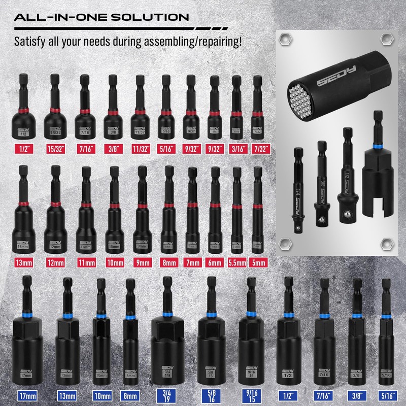 80-Piece Premium Magnetic Impact Nut Driver Set Metric & SAE