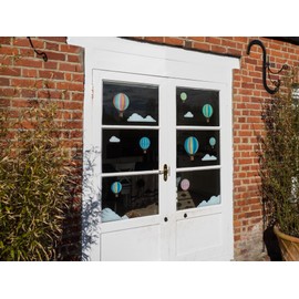 Beautiful decorative Vintage Hot Air Balloons and Clouds Double-Sided Static Cling Window Stickers