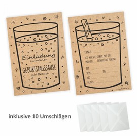 10 Invitation Cards for Children's Birthday Party Invitations Kraft Paper Including 10 Envelopes Invitation Party Boys Girls Children without Shower Powder