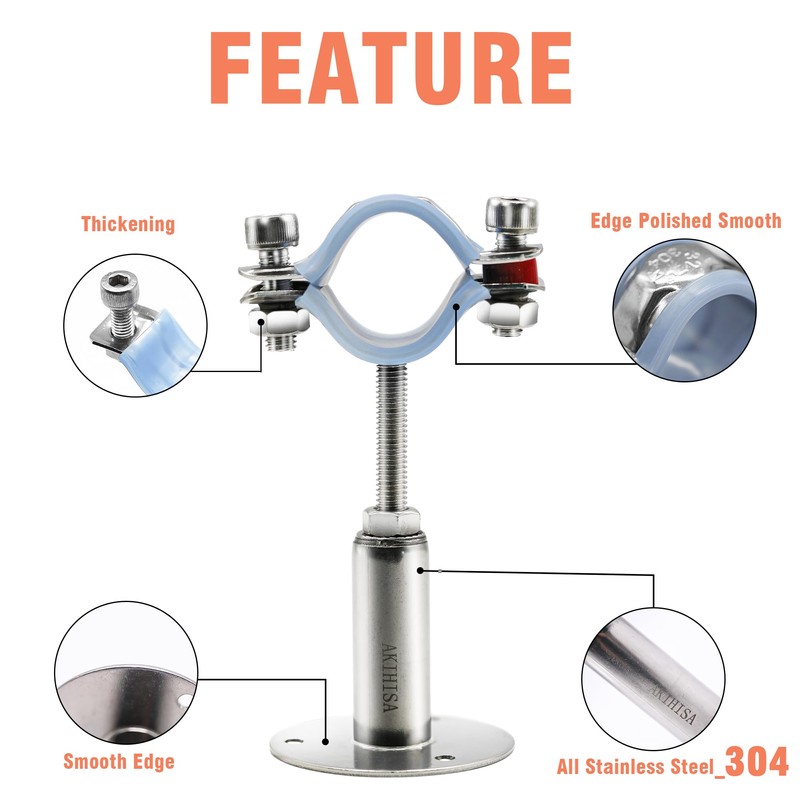 AKIHISA 2 Pcs 304 Stainless Steel Pipe Supports, Wall Mount