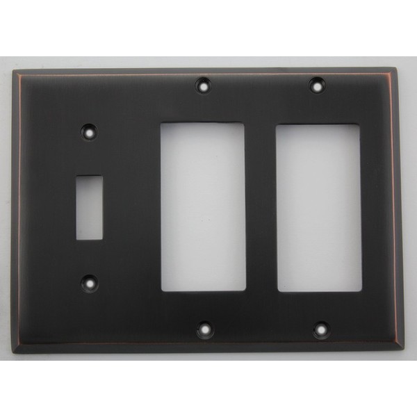 Oil Rubbed Bronze 3 Gang Wall Plate - 1 Toggle Switch 2 GFI Openings
