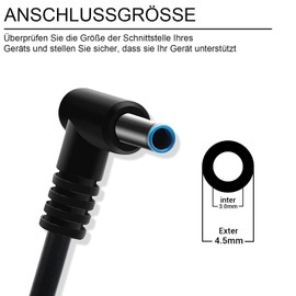 65W Laptop Ladekabel für HP Pavilion X360 14 15 Envy 13 15 elitebook 840 830 845 850 745 Charger ProBook 450 440 430 640 250 470 650 741727-001 Netzteil Ladegerät(4.5 * 3.0mm)