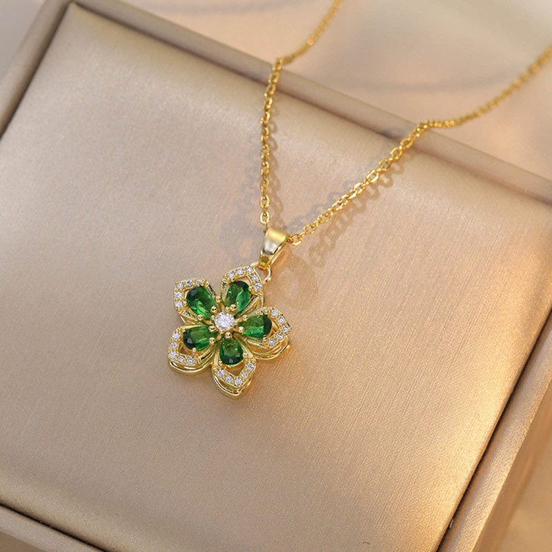 NUEAYMS Rotating Bauhinia Zircon Flower Pendant Collarbone Chain Temperament Simple