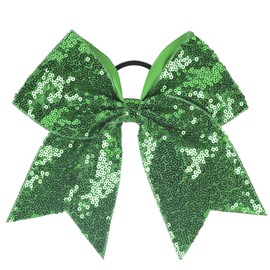 Xansema Women Girls Kids Teens Sequins Hair Bows Elastic Hair Tie Ribbon Large Cheer Bow Ponytail Holder Hair Band (Green)