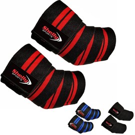Shelly Elbow Sleeves Weightlifting Elbow Wraps Heavy Duty Elbow Support Sleeves for Workout Elbow Brace Support Protector for Gym Bodybuilding Cross Training - Pair (Red)
