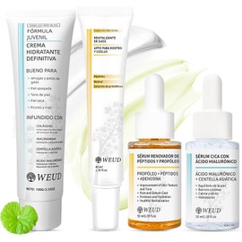 WEUD Skin Care Coreano 4 En 1 Kit, con 1 Crema Hidratante Niacinamida 1 Contorno de Ojos con Retinal 1 Serum Centella cido Hialurnico 1 Serum Pptidos Propleo, para Todo Tipo de Piel