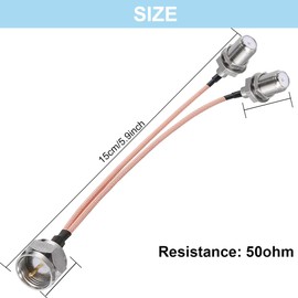 Xiatiaosann 2 Pcs F-Type Splitter Coaxial Cable, 50ohm Male to F Dual Female RG316 TV Splitter Coaxial Cable, for VCR Antenna Satellite(15cm)
