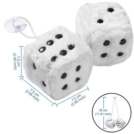JSCARLIFE Fuzzy Plush Dice 2.95”, Retro Square Plush Hanging Mirror Fuzzy Dices for Car Interior Ornament Decoration (White)