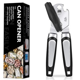 Multifunctional Stainless Steel Manual Can Opener and Bottle Opener, Heavy Duty Hand Held Can Opener with Easy Turn Knob, Sharp Blade Smooth Edge, Good Grips Kitchen Tool for Seniors (Black Silver)