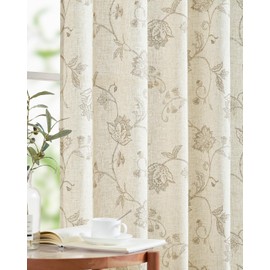jinchan Linen Curtains Floral Curtains 96 Inch Length for Living Room Bedroom Light Filtering Rod Pocket Back Tab Jacobean Curtains Flax Linen Texture Window Drapes Set 2 Panels Taupe on Linen