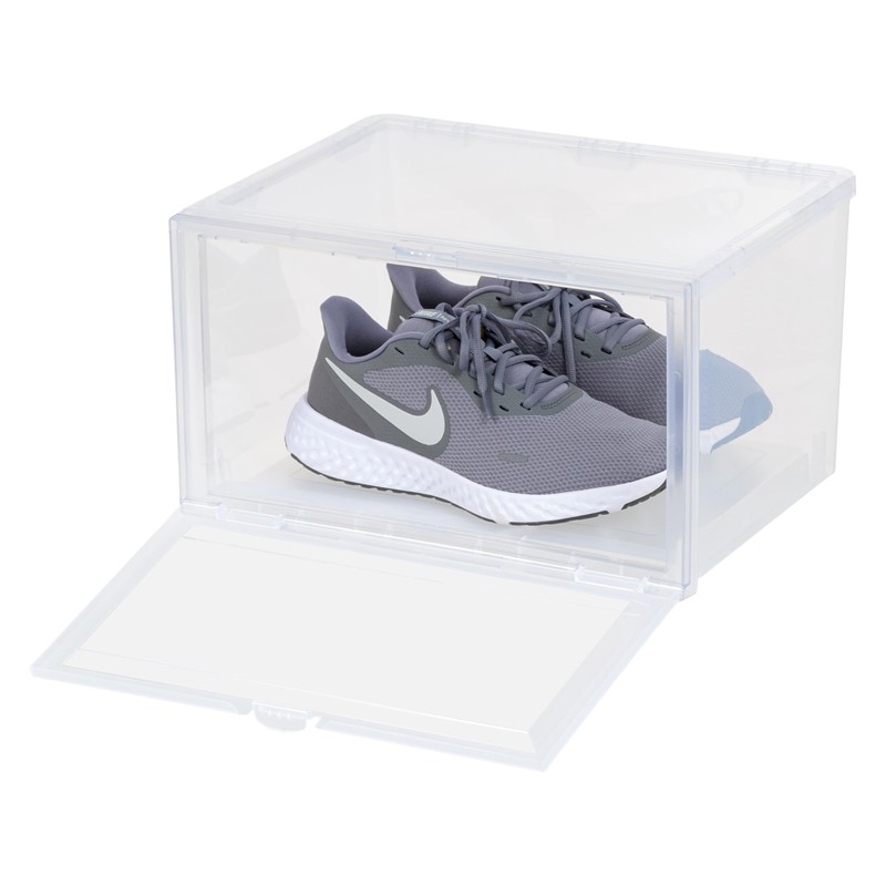 IRIS USA Stackable Shoe Display Box with Flip Up Door,