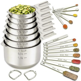 Juego de 20 tazas medidoras y cucharas medidoras de acero inoxidable y 7 cucharas, 1 nivelador y 5 mini cucharas medidoras para cocinar y hornear
