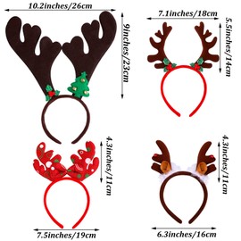 Ruisita 9 Pack Christmas Reindeer Headband Ornaments Christmas Antlers Costume Headwear Decoration Assorted Styles Christmas Party Gifts for Christmas Holiday Party