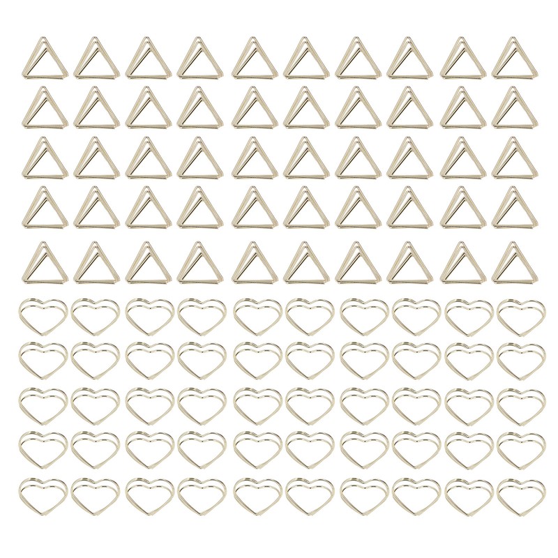 100pcs Paper Clips Gold Triangle Heart Shape Double Layer Three