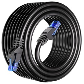 LAN Kabel 25 meter, Netzwerkkabel 25m Outdoor Cat 6, RJ45 Wlan Internet Kabel Aussen Hochgeschwindigkeits Lang Ethernet Kabel, Schwarz 23AWG UTP Gigabit Patchkabel für Router Switch Modem (25 Clips)