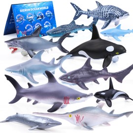 SIENON Pack of 11 Shark Figures, Realistic Shark Toy, 7 Pieces 15 cm Lifelike Sea Animals Bath Toy with 4 Pieces 10 cm Small Whale Shark Ocean Animal Figures for Children Educational Birthday Party
