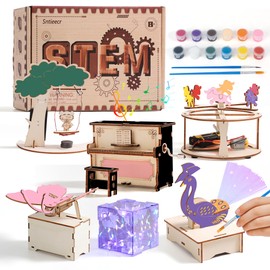 Sntieecr 6-in-1 STEM Kits for Kids, Girls Wooden Craft and Art, 3D Puzzles Science Model, STEM Building Kits for Ages 8-10 8-12 Years, Gift Idea for Birthday, School Project