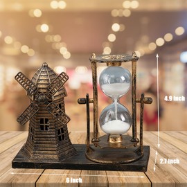 Windmill Vintage Hourglass Statue Decoration Souvenirs Sculpture for Bedroom Wall Shelves Cabinet Desk Ornaments（Gold, 6 Inch）