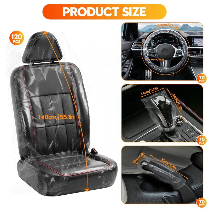 DGSL 330 PCS Disposable Car Seat Covers, Clear Plastic Vehicle