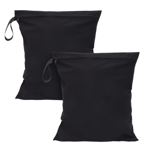 FRETONBA Wetbag 40 x 50 cm Pack of 2 Reusable Wet Bag with Zip Waterproof Wet Bag Dirty Clothes Bag Organiser for Swimsuits, Beach Towel, Sportswear - Black