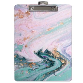 Better Office Products Fashion Clipboard, Marble Design, Standard A4 Letter Size, 12.5" x 9", Wooden Clipboard, Low Profile Clip with Retractable Hanging Tab, Decorative Clipboard (Marble Swirl)