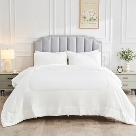 Yuurom Cooling Comforter King Size, Down Alternative Summer Blanket 104×88 inches, Duvet Rayon Shell Lightweight Breathable for Hot Sleeper, 8 Corner Tabs, White