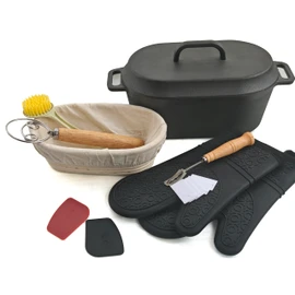 4.5QT Cast Iron Loaf Oven Pan - 11.3"x6.5"x4.3" Heavy Duty Sourdough Bread Pan kit - 5QT with Lid Handles Lame, for home baking