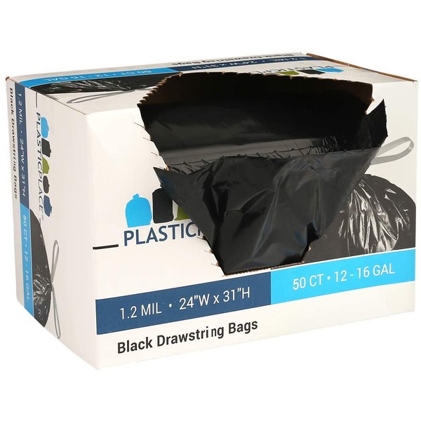 Plasticplace 13 Gallon Trash Bags │ 1.2 Mil │ (50 Count) Black Extra Tall Garbage Can Liners │ 24” x 31”