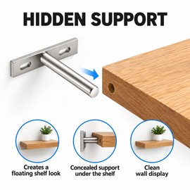 4PCS Invisible Floating Shelf Brackets Heavy Duty Solid Metal Hidden Wall Mount Supports for Wood Shelves & Home Storage