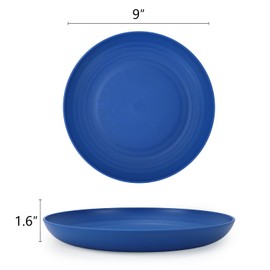 Homienly Deep Dinner Plates Set of 8 Alternative for Plastic Plates Microwave and Dishwasher Safe Wheat Straw Plates for Kitchen Unbreakable Kids Plates with 4 Colors (Blue Series, 9 inch)
