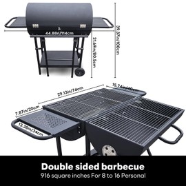 gzcmxh Charcoal Grill - Doulbe Charcoal Barrel Grill with side shelf, Large Portable BBQ Grill suitable for outdoor camping,backyards, and patios (Extra Large)