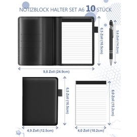 Mini Notepad Holder Set A6 10 Pieces Small Notepad Holder Leather with 8 Replacement Pads Pockets Notepad Small with Metal Pen Multifunctional Notepads Lined Business Notepad Holder Set